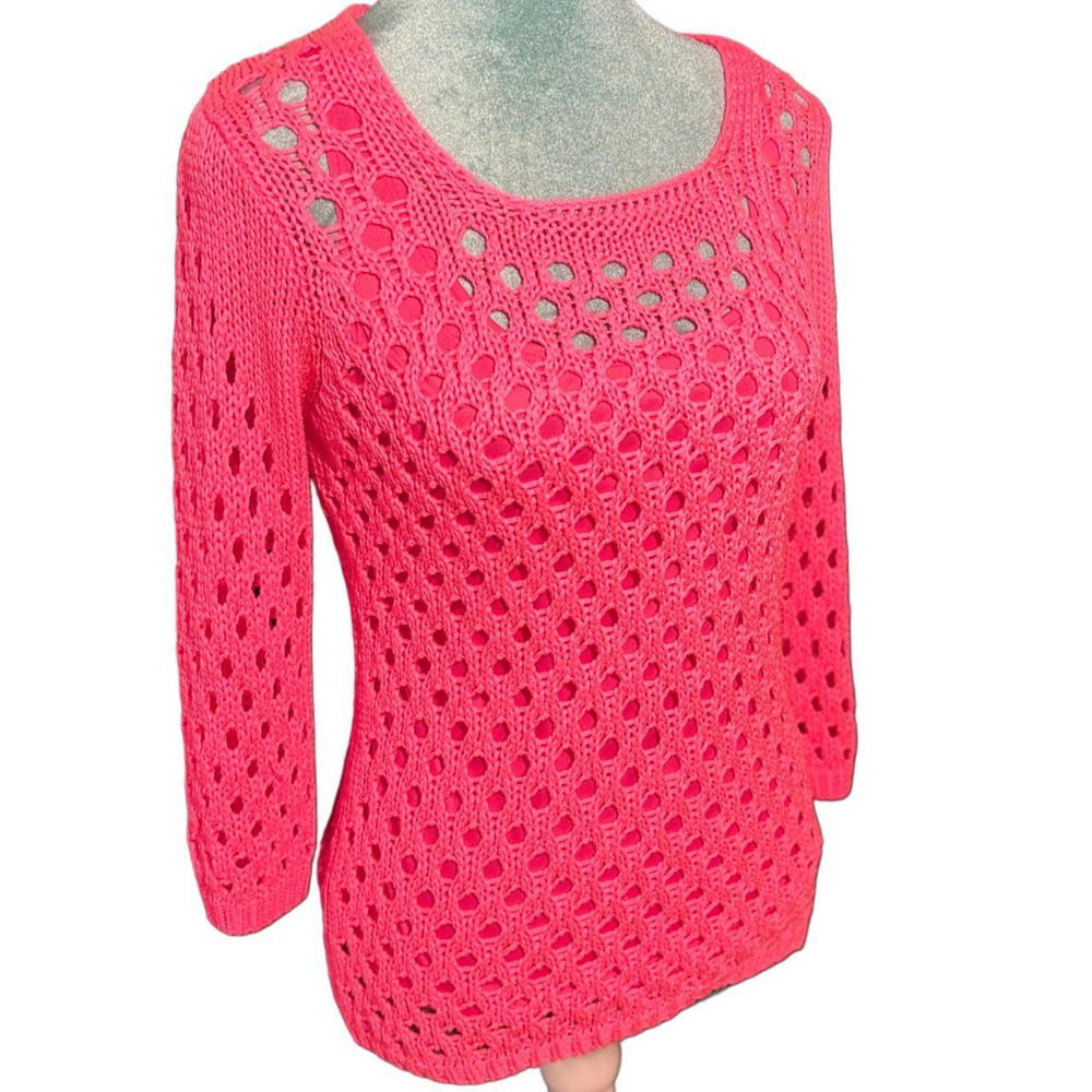Vintage hot pink Lisa Y2K holey see-through sweater